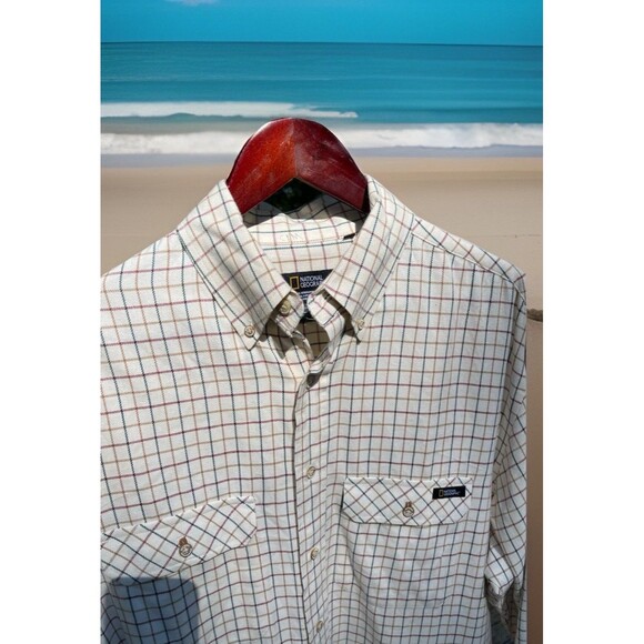National Geographic Plaid Button-Down Shirt Hong Kong Cotton RN 96499 Men's XL - Picture 1 of 14